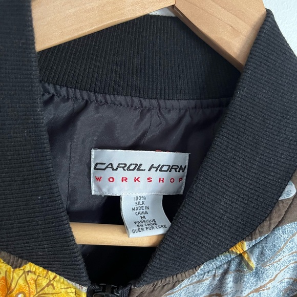 Vintage 100% Silk Bomber Black Jacket Fall Autumn Leaves Pattern S-L Unisex - Picture 6 of 12